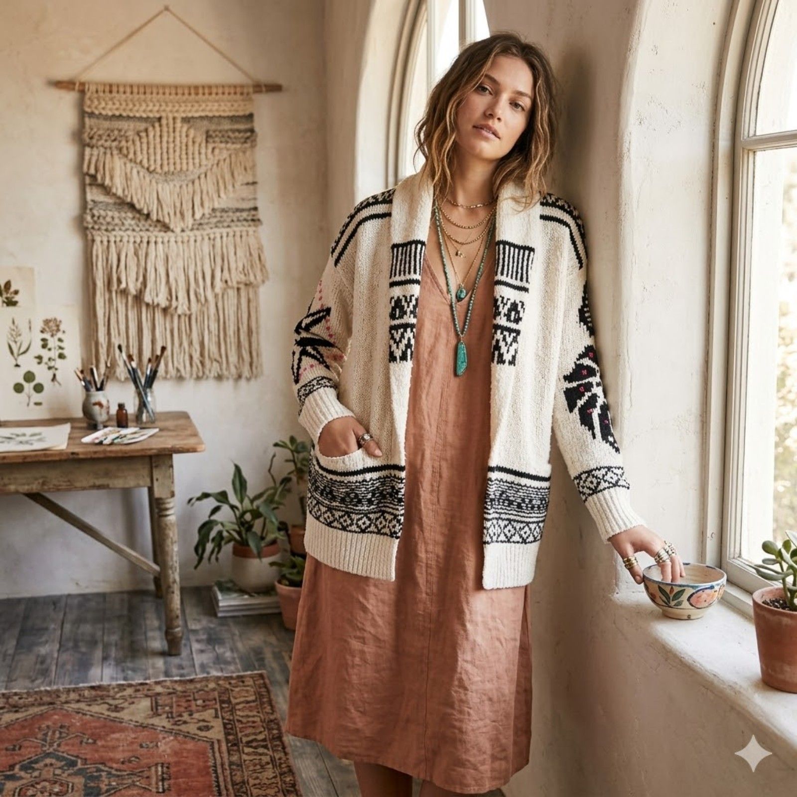 Anthropologie Pilcro White Black Pattern Open Cardigan Sweater Women's Size Xs